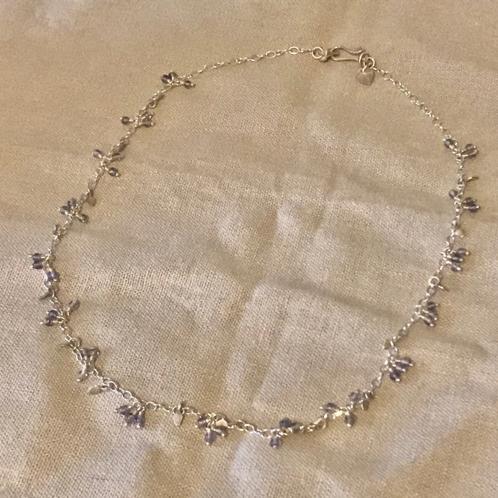 Me&Ro Iolite and Silver Tiny Petal & Bead Necklace